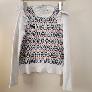 LOFT Ruffle Knit Sweater - White Multicolor